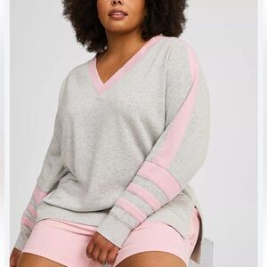 Torrid Pink and Gray V-Neck Sweatshirt